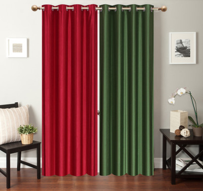 

Furnishing Zone 274 cm (9 ft) Polyester Long Door Curtain (Pack Of 2)(Plain, Red, Green), Green;red