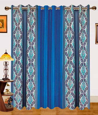 

Super India 274 cm (9 ft) Polyester Long Door Curtain (Pack Of 3)(Printed, Blue)