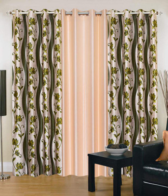 61% OFF on Shopgrab 213 cm (7 ft) Polyester Door Curtain (Pack Of 3)(Printed, Green, Beige)