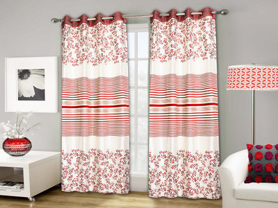 

STRINGS 274 cm (9 ft) Jacquard Window & Door Curtain (Pack Of 2)(Floral, Maroon)