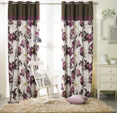 

KC HOME 213 cm (7 ft) Polyester Door Curtain Single Curtain(Floral, Purple, White, Brown), Brown;purple;white