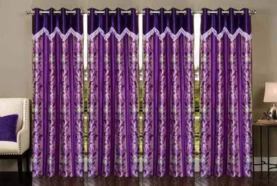 Stella Creations 275 cm (9 ft) Polyester Long Door Curtain (Pack Of 4)(Printed, Purple)