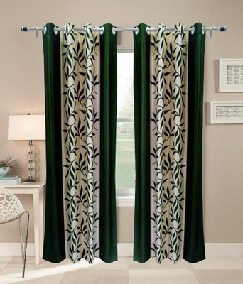 Panipat Textile Hub 213.5 cm (7 ft) Polyester Door Curtain (Pack Of 2)(Floral, Green)