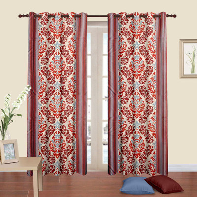 

Cortina 270 cm (9 ft) Polyester Long Door Curtain (Pack Of 2)(Floral, Maroon)