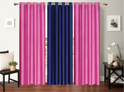

Furnishing Zone 152 cm (5 ft) Polyester Window Curtain (Pack Of 3)(Plain, Pink, Blue), Blue;pink
