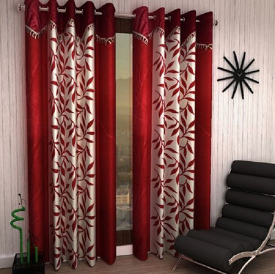 

Panipat Textile Hub 213 cm (7 ft) Polyester Door Curtain (Pack Of 2)(Floral, Red)