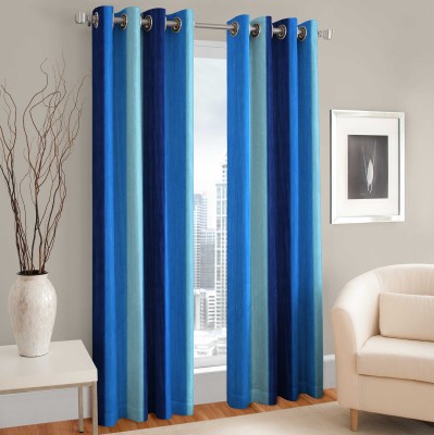 La elite 152 cm (5 ft) Polyester Semi Transparent Window Curtain (Pack Of 2)(Self Design, Blue)