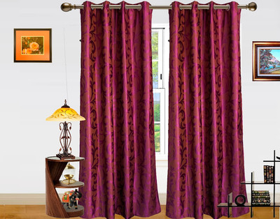 6% OFF on Dekor World 215 inch (7 ft) Polyester Door Curtain (Pack Of 2)(Floral, Purple)