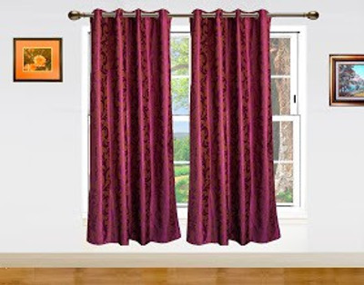 Dekor World 150 cm (5 ft) Polyester Window Curtain (Pack Of 2)(Floral, Orange)