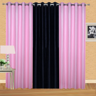 

Stella Creations 275 cm (9 ft) Polyester Long Door Curtain (Pack Of 3)(Solid, Pink, Black), Black;pink