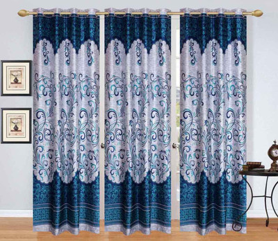 

Stella Creations 275 cm (9 ft) Polyester Long Door Curtain (Pack Of 3)(Printed, Blue)