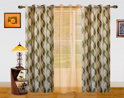 44% OFF on Dekor World 215 cm (7 ft) Polyester Door Curtain (Pack Of 3)(Abstract, Green, Beige)