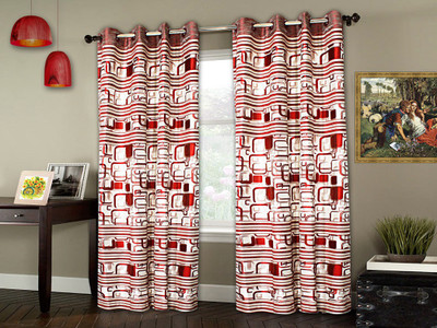 

STRINGS 152 cm (5 ft) Jacquard Window & Door Curtain (Pack Of 2)(Floral, Maroon)