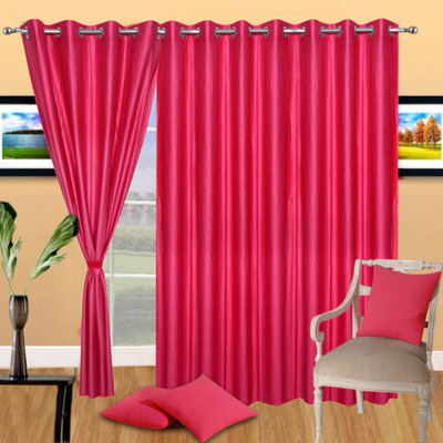 Excel Bazaar 214 cm (7 ft) Polycotton Door Curtain (Pack Of 3)(Plain, Dark-Pink)