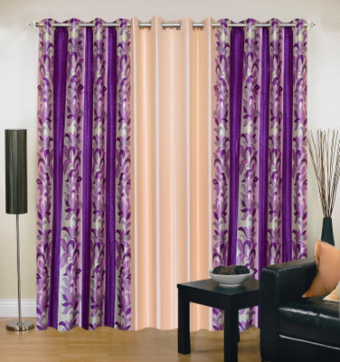 

Excel Bazaar 214 cm (7 ft) Polyester Door Curtain (Pack Of 3)(Floral, Purple, Beige), Beige;purple
