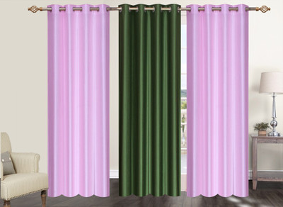 

Furnishing Zone 274 cm (9 ft) Polyester Long Door Curtain (Pack Of 3)(Plain, Pink, Green), Green;pink