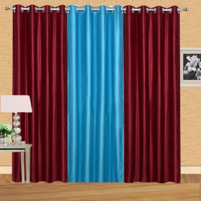 

deepanshi handloom 213 cm (7 ft) Polyester Door Curtain (Pack Of 3)(Plain, Multicolor)
