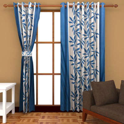 

Abhomedecor 274 cm (9 ft) Polyester Long Door Curtain (Pack Of 2)(Floral, Blue)