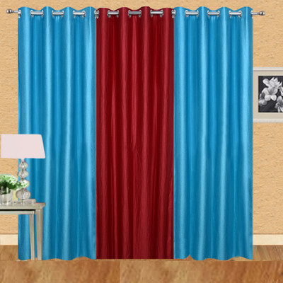 Excel Bazaar 214 cm (7 ft) Polycotton Door Curtain (Pack Of 3)(Plain, Aqua-1red)