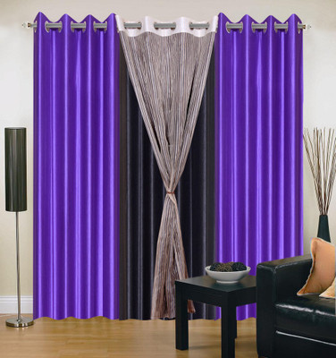 

Livingcreation 213 cm (7 ft) Polyester Door Curtain (Pack Of 4)(Plain, Black, Purple)