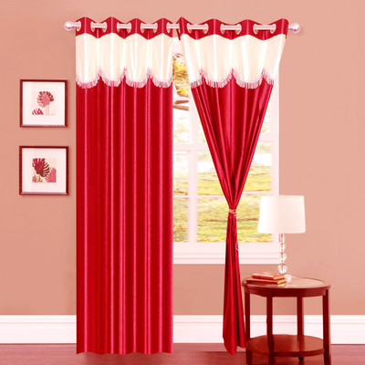 

Home Pictures 274 cm (9 ft) Polyester Long Door Curtain (Pack Of 2)(Plain, Red)