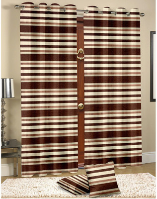 

Cortina 210 cm (7 ft) Velvet Door Curtain Single Curtain(Striped, Coffee)