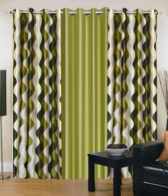 61% OFF on Shopgrab 213 cm (7 ft) Polyester Door Curtain (Pack Of 3)(Printed, Green, Beige)
