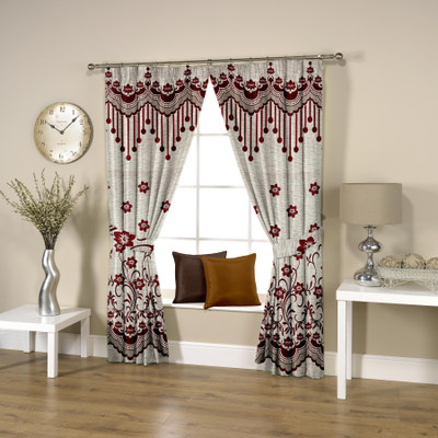 

Threadmx 152.4 cm (5 ft) Polyester Window Curtain (Pack Of 2)(Floral, Red)