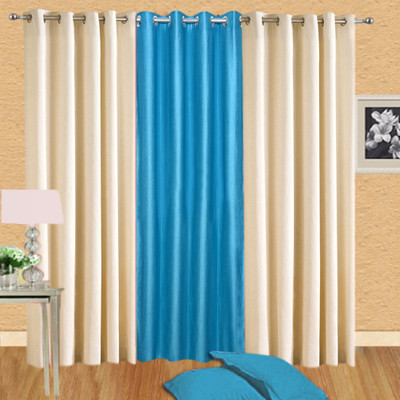 

Excel Bazaar 275 cm (9 ft) Polyester Long Door Curtain (Pack Of 3)(Solid, Cream, Aqua)