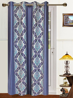 Dekor World 275 cm (9 ft) Polyester Long Door Curtain Single Curtain(Motif, Blue)