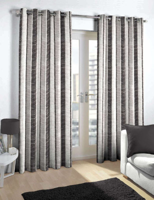 Skipper 275 cm (9 ft) Blends Long Door Curtain Single Curtain(Striped, Grey)