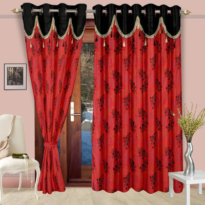 

Cortina 210 cm (7 ft) Polyester Door Curtain (Pack Of 2)(Floral, Red)