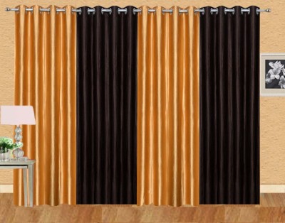 Stella Creations 274 cm (9 ft) Polyester Room Darkening Long Door Curtain (Pack Of 4)(Solid, Gold, Brown)