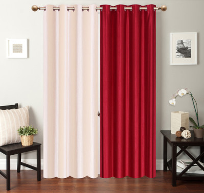 

Furnishing Zone 274 cm (9 ft) Polyester Long Door Curtain (Pack Of 2)(Plain, White, Maroon), Maroon;white
