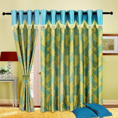 Home Pictures 152 cm (5 ft) Polyester Window Curtain (Pack Of 2)(Abstract, Light Blue)