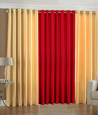 PHome Decor 152 cm (5 ft) Polyester Window Curtain (Pack Of 3)(Plain, 2 Fawn 1 Red)