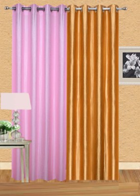 Stella Creations 214 cm (7 ft) Polyester Room Darkening Door Curtain (Pack Of 2)(Solid, Gold, Pink)