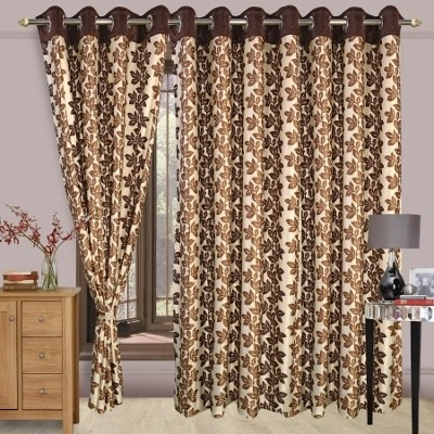 

Cortina 210 cm (7 ft) Polyester Door Curtain Single Curtain(Floral, Brown)