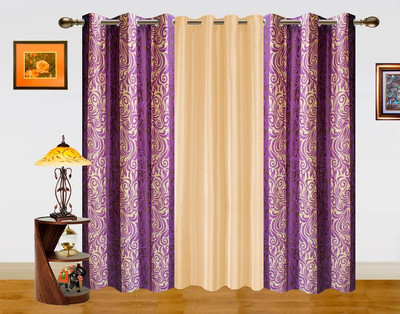 10% OFF on Dekor World 215 cm (7 ft) Polyester Door Curtain (Pack Of 3)(Striped, Purple, Beige)
