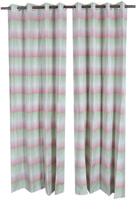 

MABA 215 cm (7 ft) Cotton Door Curtain (Pack Of 2)(Striped, Green)