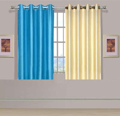 

ExpressionsHome 152 cm (5 ft) Polyester Window Curtain (Pack Of 2)(Solid, Blue, Beige), Beige;blue