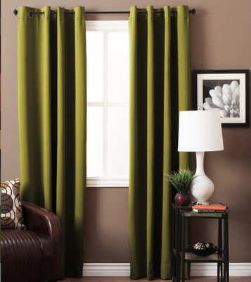 American-Elm 214 cm (7 ft) Polyester Door Curtain (Pack Of 2)(Solid, Green)
