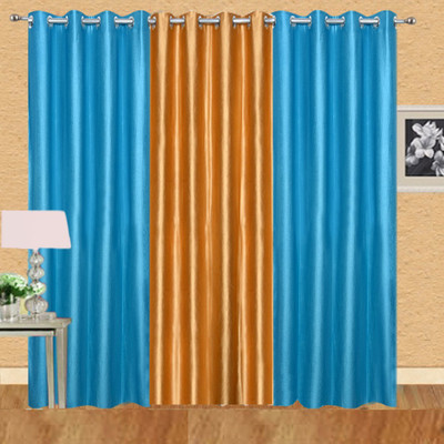 

Excel Bazaar 275 cm (9 ft) Polyester Long Door Curtain (Pack Of 3)(Solid, Aqua, Golden)