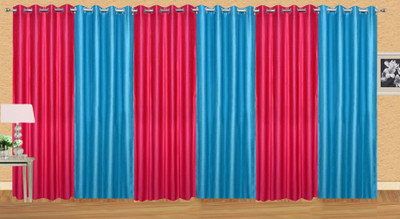 

Stella Creations 152 cm (5 ft) Polyester Window Curtain (Pack Of 6)(Solid, Pink, Light Blue), Light blue;pink