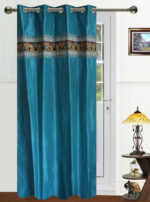 6% OFF on Dekor World 215 cm (7 ft) Polyester Door Curtain Single Curtain(Embroidered, Blue)