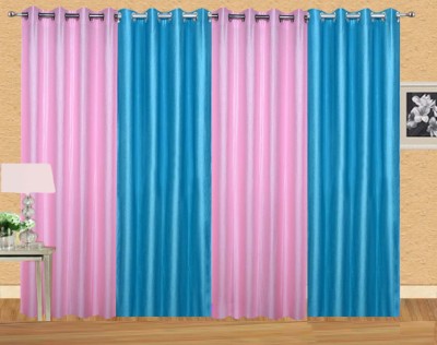 Stella Creations 275 cm (9 ft) Polyester Room Darkening Long Door Curtain (Pack Of 4)(Solid, Light Blue, Pink)