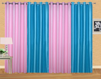 Stella Creations 275 cm (9 ft) Polyester Room Darkening Long Door Curtain (Pack Of 4)(Solid, Light Blue, Pink)