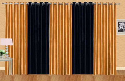 

Ville Style 275 cm (9 ft) Polyester Long Door Curtain (Pack Of 5)(Solid, Gold, Black), Black;gold
