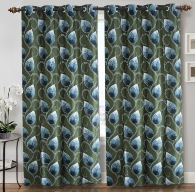 Home Candy 212 cm (7 ft) Polyester Door Curtain (Pack Of 2)(Floral, Green)