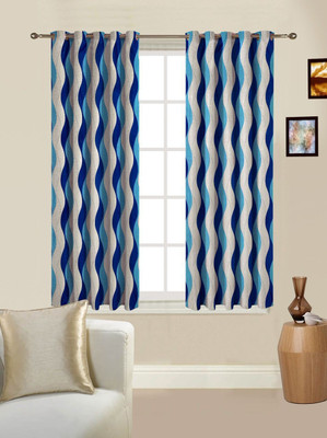 

Optimistic Home Furnishing 150 cm (5 ft) Polyester Window Curtain (Pack Of 2)(Striped, Blue)